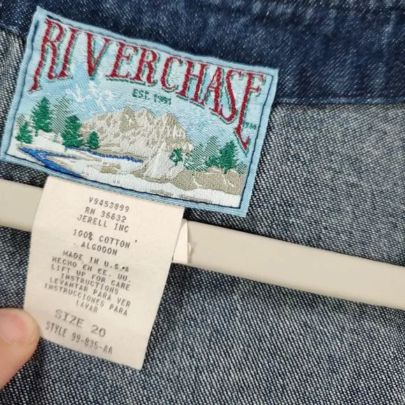 Vintage Riverchase Denim Vest Womens 20 Collared Plaid Collar Heart Zipper - Picture 7 of 11